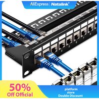 Natalink 24 Port RJ45 Patch Panel Cat6 Feed Through, Coupler Network Patch Panel 19 Inch, Inline Keystone Ethernet Patch Panel
