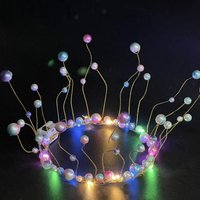 1pcs Light Up Flashing White Pearl Crown Cake Topper Decoration for Wedding Birthday Glow Party Supplies