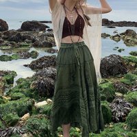 2000s Women's Clothing Trendy Vintage Skirt, Retro Print High Waist Lace-Up Female Midi Skirt for Party Vacation