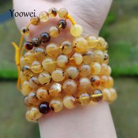 Yoowei 5mm 7mm Natural Amber Bracelet Genuine 108 Plant Beads Mala Meditation Buddhist Necklace New Scenery Ambar Jewelry Gift