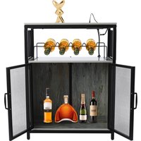RGB Wine Bar Cabinet FreeStanding Liquor Storage Cabinet Alcohol Display Cabinet with Glass Holder & Outlet