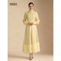 Vintage Embroidery Long dress for women 2026 Autumn Elegant Luxury Long lantern sleeve shirt dresses Party Vestidos INKEO 6D041
