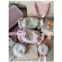 Original Japanese Cute Woolen Embroidered Candy Storage Bags Make Up Bag Lolita Girls Letter Print Bow Cute Portable Makeup Bag