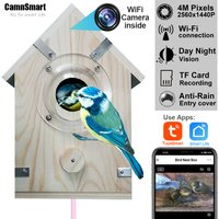 HD 4MP Tuya Bird Camera Cage Wooden House with Rain Proof Entry Cover Parrot Hatch Box Video Record SD Card Playback Remote View