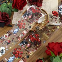 2m/Roll Red Rose PET Washi Tape Vase Masking Tape 3D Crystal Ink Decorative Stickers For Diary Scrapbooking Journal Stationery