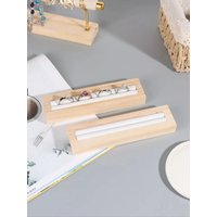 A natural bamboo and wood rectangular ring earring display tray, earring storage tray, jewelry display stan