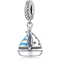 PANPOKI 925 Sterling Silver Blue Sailboat Charms Beads Pendant Fit DIY Bracelet Necklace Jewelry Souvenir Gifts