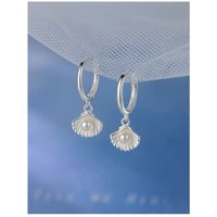 Silver Color Pearl Shell Pendant Hoop Earrings For Women Cute Animal Fine Jewelry Light Luxury Accessories In Summer