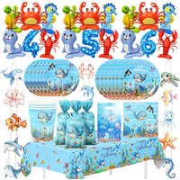 Marine Animals Birthday Decoration Set Balloon Under The Ocean Tableware Plates Cups Tablecloth Bag Baby Shower Party Supplies