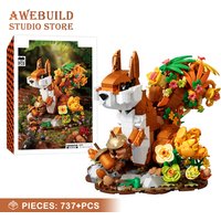 737Pcs Creative Flower Tail Squirrel Building Blocks Cute Chipmunk Puzzle Toys DIY Bouquet Animal MOC Bricks 3D Model Adult Gift