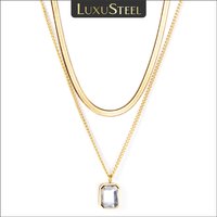 Luxus Stahl Vintage quadratische Zirkonia Anhänger Halskette für Frauen Edelstahl Schlange kubanischen Doppel glieder Kette Party Schmuck