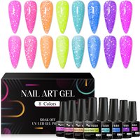 8PCS/Set Neon Snowflake Nail Glitter Sequins Gel Kit Nail Polish UV Semi Permanent Nail Art White Sequins Varnish Manicure Set