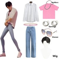 Sajaboys Jinu Cosplay Costume Man Party Wigs Anime Movie Role Play Sunglasses Stage Dress Up Necklace and Earrings