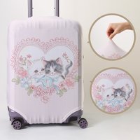 Lace heart-shaped and cat illustration pattern luggage protection cover, suitable for 18-32 inch luggage covers, luggage handle