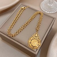 Retro Human Figure Hollowed-out Teardrop Lace Pattern Necklace For Women Men Classic Popular Personality Stainless Steel Jewelry