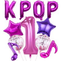 11pc Kpop Birthday Decorations Magenta Music Note Balloons Magenta Number 0-9 Balloons Kpop Music Theme Birthday Party Supplies