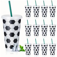 5-10PCS 710ml Soccer Pattern Straw Cup PP Plastic Transparent Water Bottle Reusable Sports Tumbler with Lid and Straw for Home