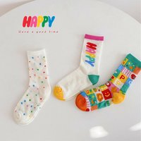 3 Pairs Baby Socks Spring Summer Children Socks BoysGirls Cotton and Mesh Socks Kids Mid Calf Length Rainbow Pattern Socks
