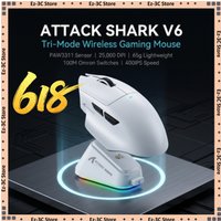 ATTACK SHARK V6 Tri-Mode Gaming Mouse PAW3311 Optical Sensor 800-25000 Adjustable DPI Wired 2.4G Bluetooth 1KHz Polling Rate