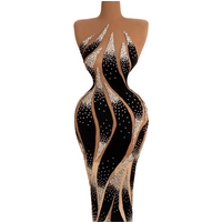 Fashion Silver Rhinestones Transparent Sleeveless Long Dress Birthday Celebrate Rhinestones Costume Evening Dance Xiangweishe