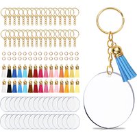 40 PCS Stainless Steel Metal Blank Keyring Set Keychain Split Rings with Chain and Tassel for DIY Findings