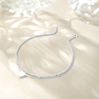 Aide S925 Sterling Silver Double Layer Anklet Shiny Chain with Heart Charm for Women Beach & Daily Wear Jewelry accessories