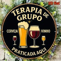 2D Flat, 1pc Vintage Portuguese Beer & Wine Themed Aluminum Plaque - 8-Inch Round Wine & Beer Sign Suitable for Bar, Kitchen, Ca