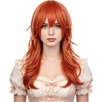 Ginger Orange Mullet Wig Medium Length Layered Wavy with Bangs Heat Resistant Synthetic Cosplay Wig For Women Party Halloween