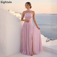 Sevintage 2026 Pink Strapless Evening Dress with Wrap Pleated Metallic Chiffon Dubai Formal Party Gown Robe De Soirée Customized