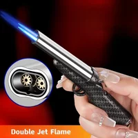 Creative Gun Dual Flames Lighter Refillable Butane Gas Jet Flame Lighter Smoking Accessories Gift For Men Dropshipping Suppliers