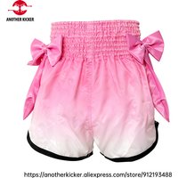 Muay Thai Shorts Pink Bow Gradient Thai Boxing Shorts Women Men Children Kickboxing Fight Pants Gym Wrestling MMA Shorts Bowknot