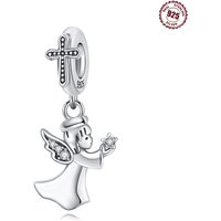 New Original 925 Sterling Silver Beads Pendant Angel Cross Charm Bracelet Religious Symbol Diy Women Jewelry Making Gifts