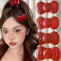Red Bright Bow Hairpins Women Girls Sweet Exquisite Elegant Hair Clips Casual Acrylic Daily Hair Clips Fashion Hair Accessories