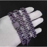 Miami Mens Cuban Link Chain 15MM iced out Purple Plated Bling Cuban Necklace CZ Chain for Men Hip Hop Jewelry