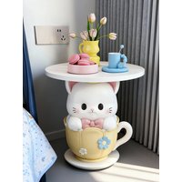 Cute Tea Cup Cat Statue Coffee Table,Resin Art Sculpture,Living Room,Sofa,Side Corner Desk,Bedroom,Bedside Table Furniture Gift