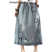 AmaxluluE 2025 mode Streetwear femmes été classique broderie lâche Denim trous jupes dames décontracté Vintage dessin animé vêtements