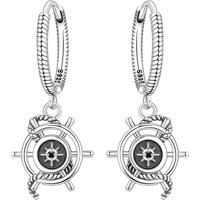 PANPOKI 925 Sterling Silver Rudder Compass Travel Earrings Original Jewelry Drop Earrings Jewelry Party Anniversary Gifts