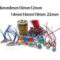 6mm 8mm 10mm 12mm 16mm Metal LED Warning indicator light Waterproof IP67 Signal Lamp Pilot Wires switch 3V 5V 12V 220V Red Blue