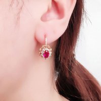 585 purple gold ruby flower earrings for women14K rose gold inlaid crystal elegant wedding high jewelry accessories gift