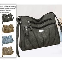 Versatile Distressed Crossbody Purse - Multi-Pocket Washed Leather Bag, Casual Handbag for Daily Commute & Outings