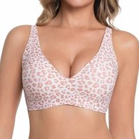Pink Leopard Print Wire-free Seamless Bra Full Cup TThin Molded 3D Jelly Soft Support Bra Comfortable and Breathable Plus Up