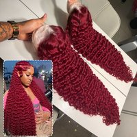 40 Inch 99j Burgundy 13x6 Deep Wave Lace Front Wigs Human Hair Pre Plucked Hairline HD Transparent Lace Frontal Wigs Red Wig