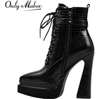 DALTolmaker-Bottines noires à double plateforme pour femme, fermeture éclair latérale, bottes de rinçage à lacets, mode