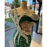 Gorgeous Dark Green Beaded Formal Occasion Dress Unique Sparkly Crystal Stones Sequin Mermaid Evening Party Dress vestido gala