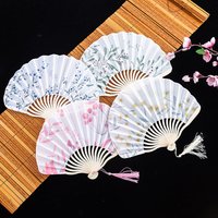 Hand Fold Fan Retro Adornment Woman Man Dance Props Wedding Living Room Cabinet Decor Bamboo Wood Silk Flower Folding Fan