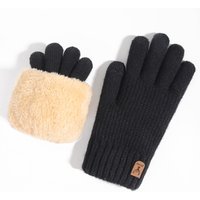 AliExpress NONE Women Winter Double-Layered Touch Screen Knit Warm Gloves Deer Icon Decor Plush Lining Driving Cycling Hiking Cold Proof Glove