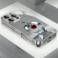 For iPhone Case for 11/12/13/14/15/16/17 Pro MAX Plating Silver โcandy red apple โ Glass Design