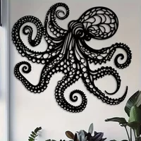 Large Metal Octopus Wall Art Sculpture Victorian Gothic Black Laser-Cut Tentacles Nautical Bathroom Decorative Metal Piece