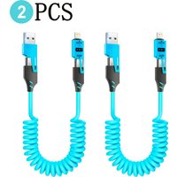 1-2PCS Fast Charging Spring Data Cable 65W Retractable USB Type C Cable For Iphone Huawei Xiaomi Phone Quick Charge Data Cord