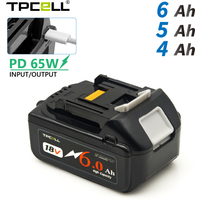 TPCELL 4/5/6AH PD65W For Makita 18V Battery with Type-C Input/Output Power Tools Li-ion Replacement LXT BL1850 BL1840
